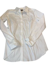 NWT Loft Button Down Blouse Size 12 White Stretch Cotton/Spandex