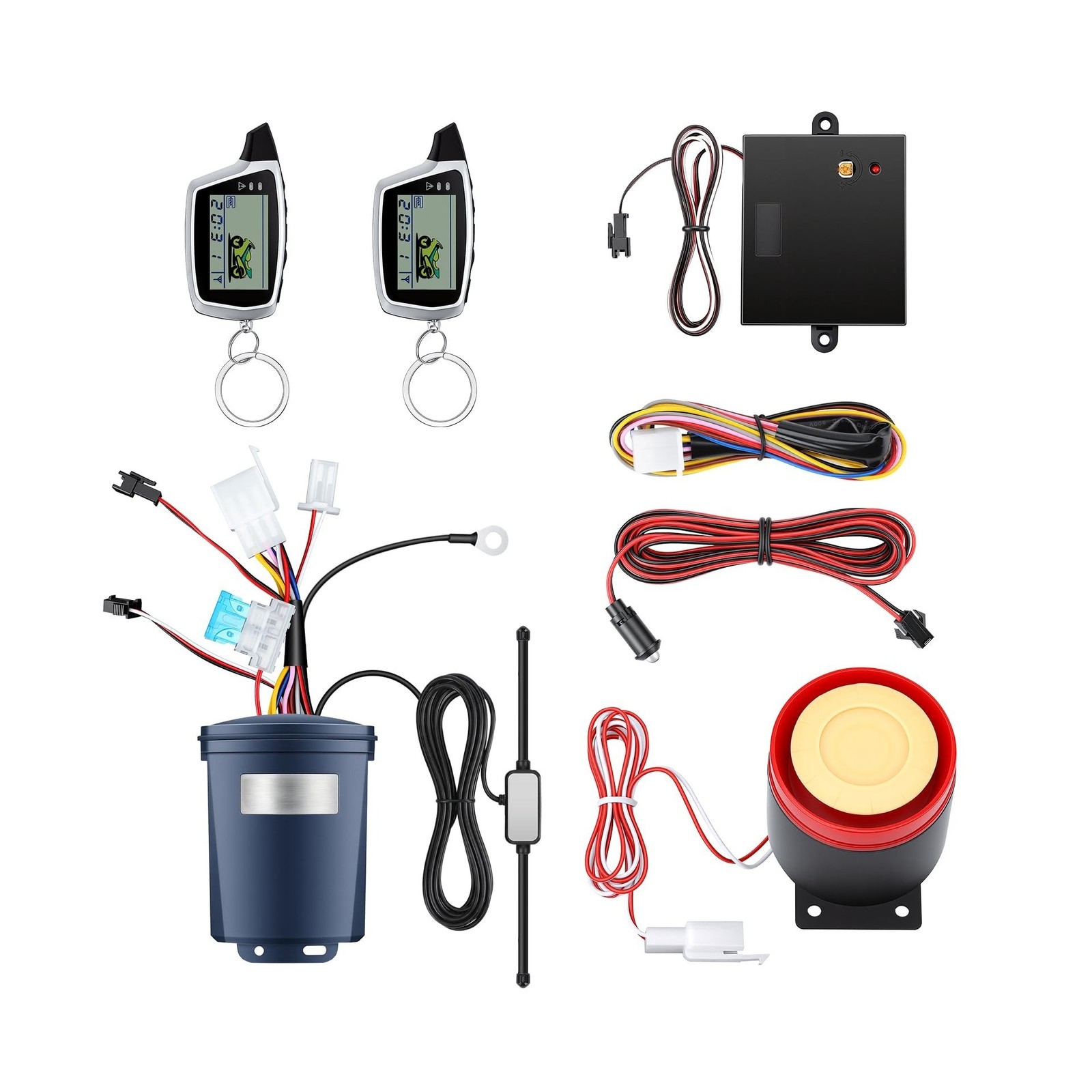 Motorcycle Alarm with 2-Way LCD Remote & Engine Cut Off - 12V DC Anti-Theft S...