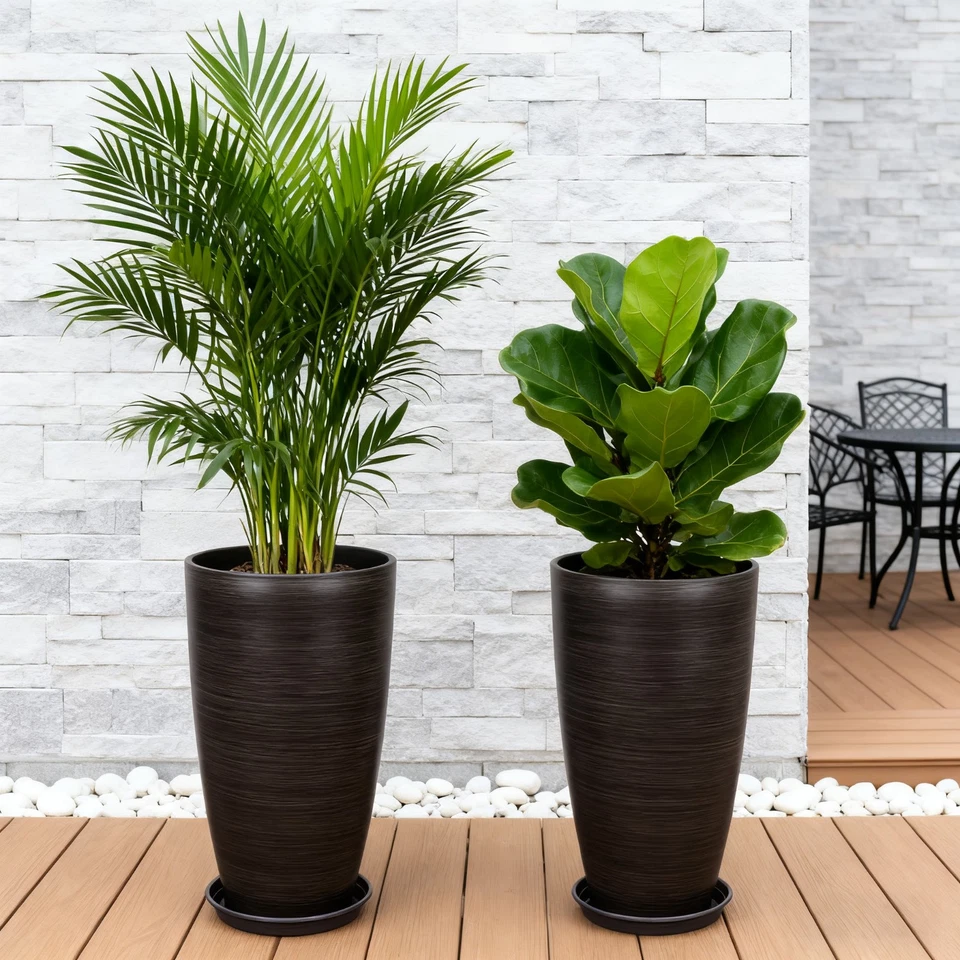 2件套大号21英寸高花盆带排水孔适用于前门廊和花园装饰 — 第 4/4 张图片