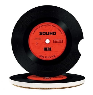  2 Pack Car Coaster, Absorbent Ceramic Stone Cork Base Drink Red Retro Music
