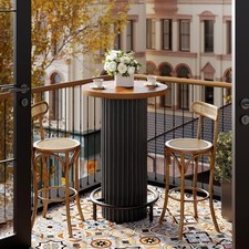 Modern Round Bar Table, 39.4" H Wooden Bistro Pub Table with Metal Footrest