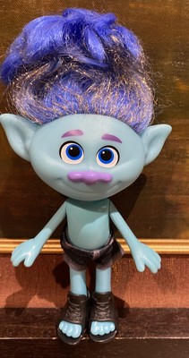 Cute World Tour Troll Branch 8'' PVC Action Figure Blue Glitter Hair Poseable