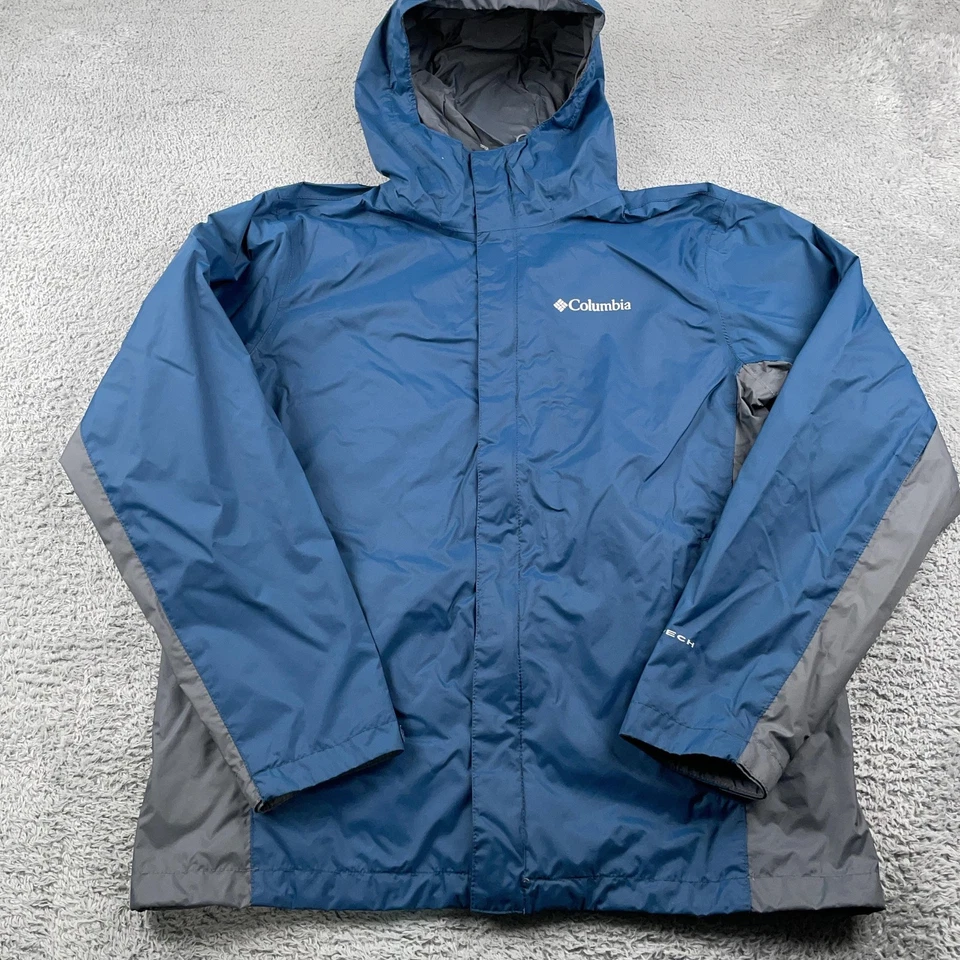 Columbia Jacket Mens Medium Blue Gray Omni-Tech Hooded Waterproof Rain Shell - Image 2 of 4