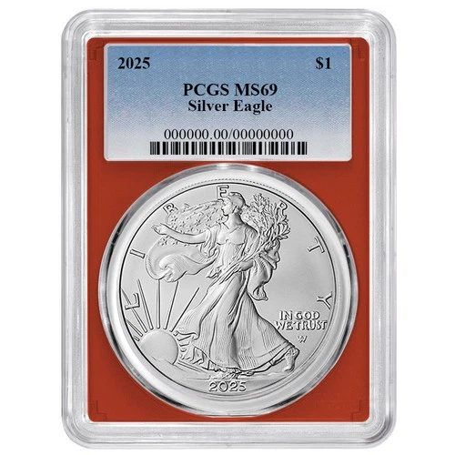 2025 $1 American Silver Eagle PCGS MS69 Blue Label Red Frame