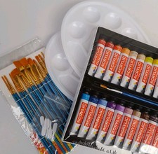 Acryl Farben Set, Malfarben Tuben 25 x 12ml mit 12 Pinsel und 2 Mischpaletten