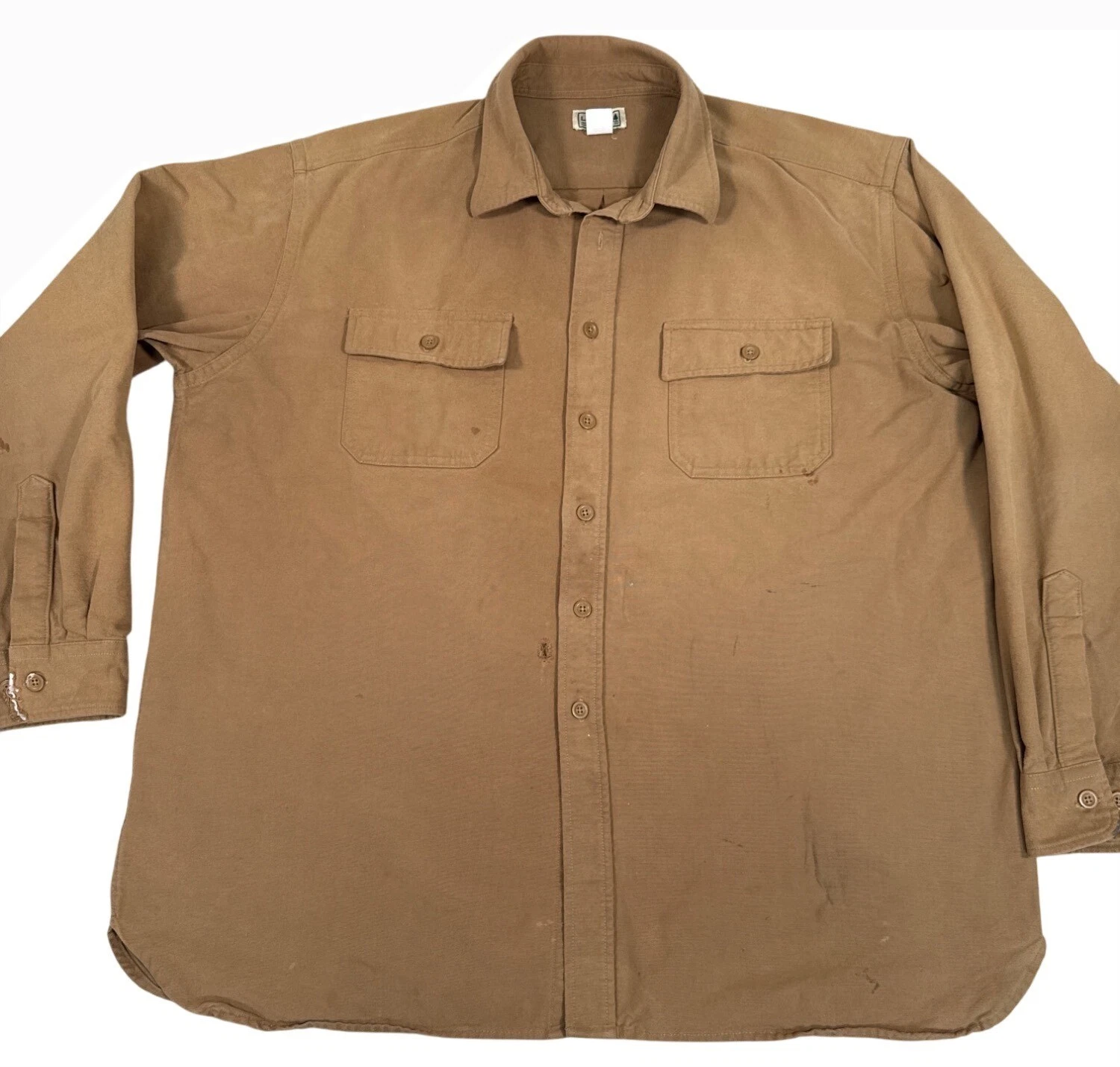 Vtg L.L.Bean Mens XXL Long-Sleeve Brown Button-Up Shirt Shacket Work Outdoors