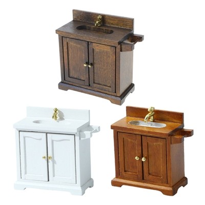 Dollhouses Miniature Ceramic Basin And Cabinet For Bathroom Decors Props