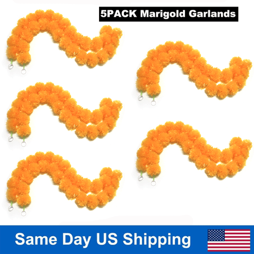 5x Marigold Garlands 5ft Long Artificial Orange Marigold Flower Wreath Decor USA - Picture 2 of 11