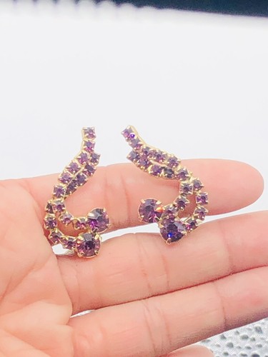 Vintage JULIANA/KRAMER/BIANCO? Set spille e orecchini fiori strass vetro viola - Foto 14 di 15