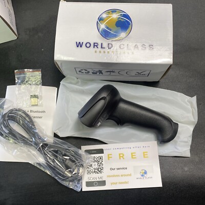 World Class Essentials Wireless Bluetooth Bar Code Scanner, 1D 2D QR Code