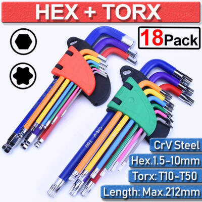9tlg Winkelschlüssel Winkelschlüsselsatz Sechskant Torx H1.5-10 T10-50 Farbig
