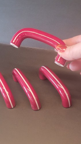 Replacement Handles Furniture Restoration, Porcelain red Handles white stripe - Picture 3 of 8