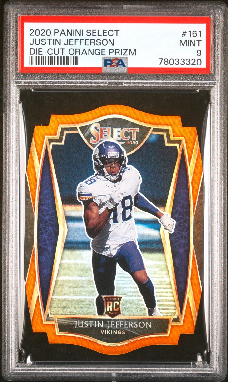 2020 Panini Select #161 Justin Jefferson Die-Cut Orange Prizm RC Card * PSA 9 *