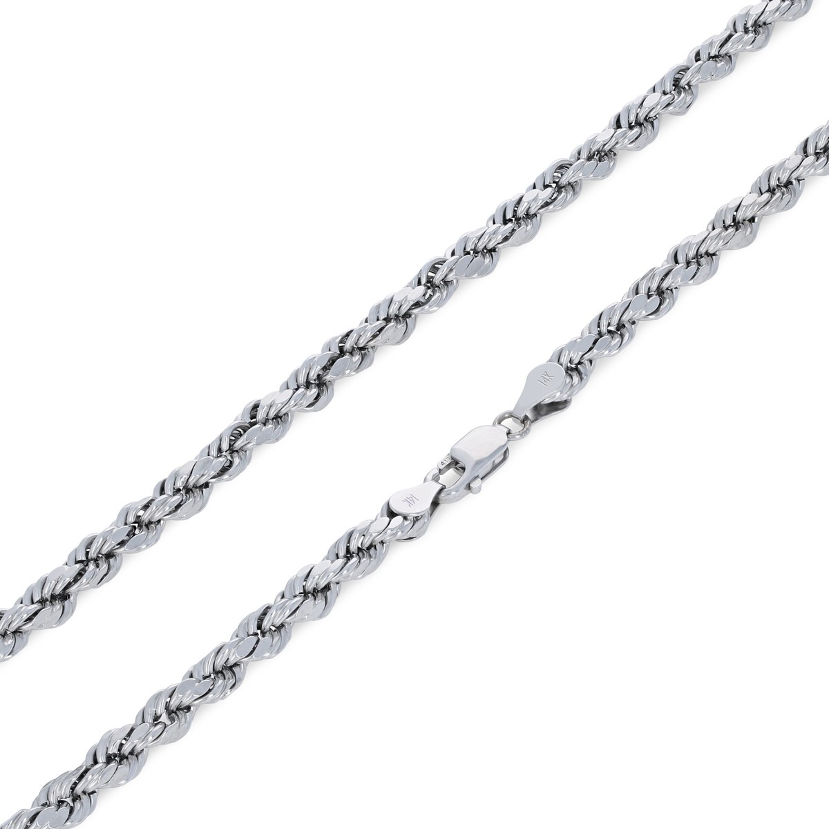 14K White Gold 2mm-5mm Diamond Cut Rope Chain Bracelet Mens