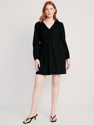 long sleeve mini swing dress old navy Old Navy Womens Black Rib knit Long Sleeve Mini Swing Dress Size Medium