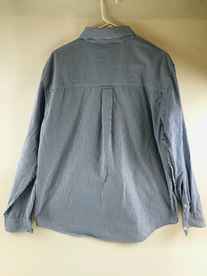 Camisa Chaps Para Hombre Talla XL Azul Blanco Rayas Manga Larga con Bolsillo Abotonado Foto 2 de 4