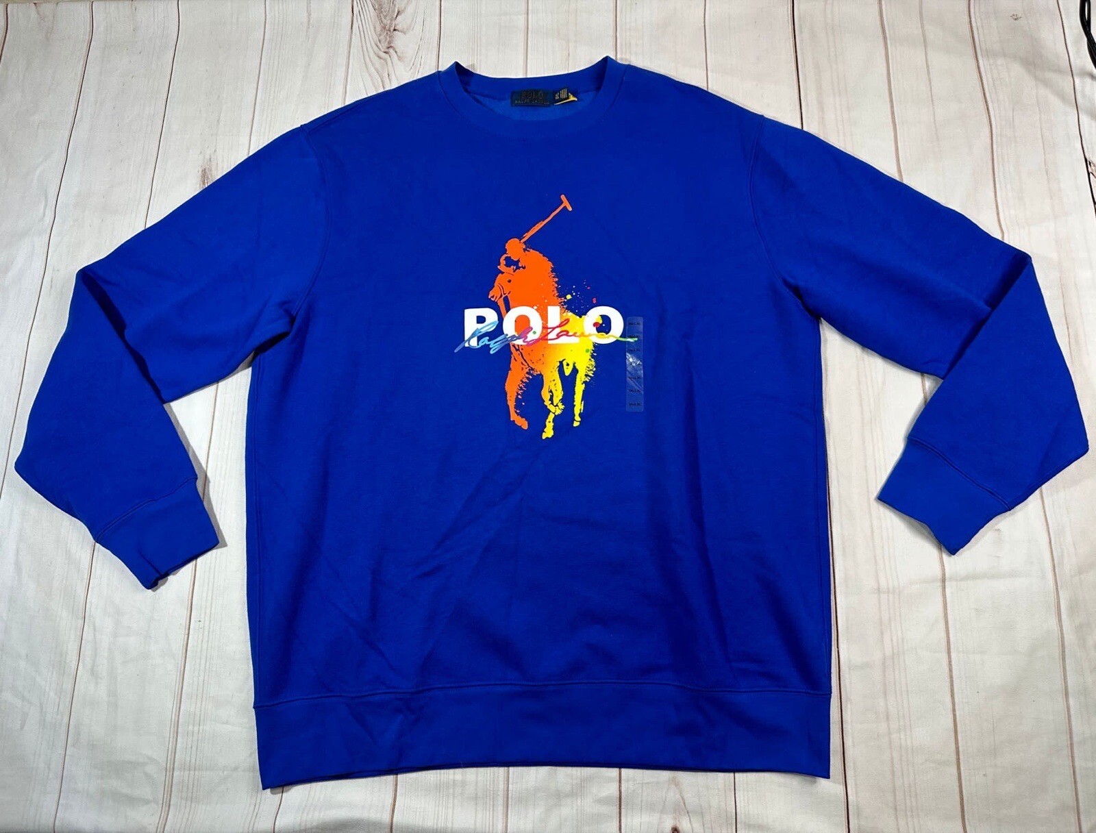 POLO RALPH LAUREN Felpa Uomo Grande e Alta Blu 1XB Big Pony Vernice Splatter