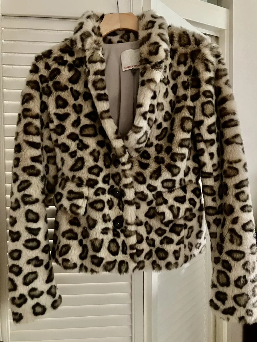 NEW rebecca taylor plush faux fur leopard jacket blazer 4