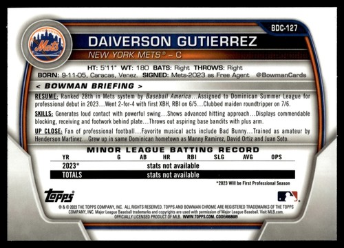 2023 Bowman DRAFT CROMO DAIVERSON GUTIÉRREZ AMARILLO CRÁTER LUNAR REFRACTOR/75 - Imagen 2 de 2