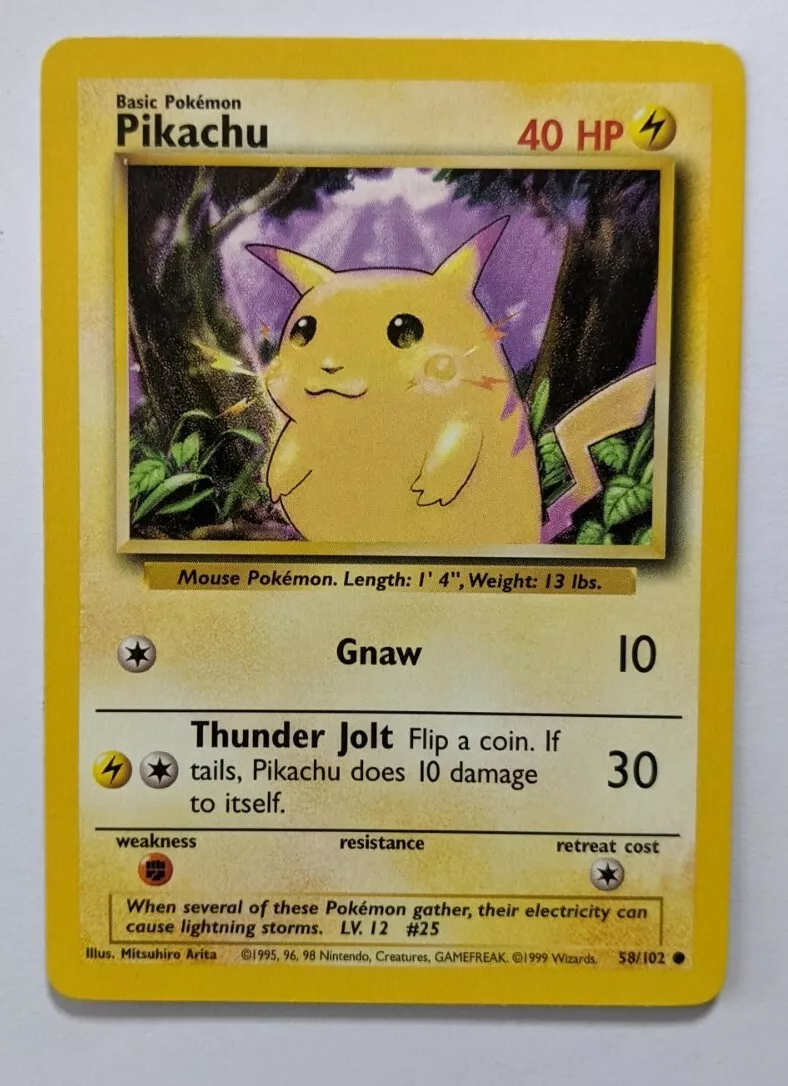 PIKACHU - Base Set - 58/102 - Pokemon Card - Unlimited Edition OG RARE!