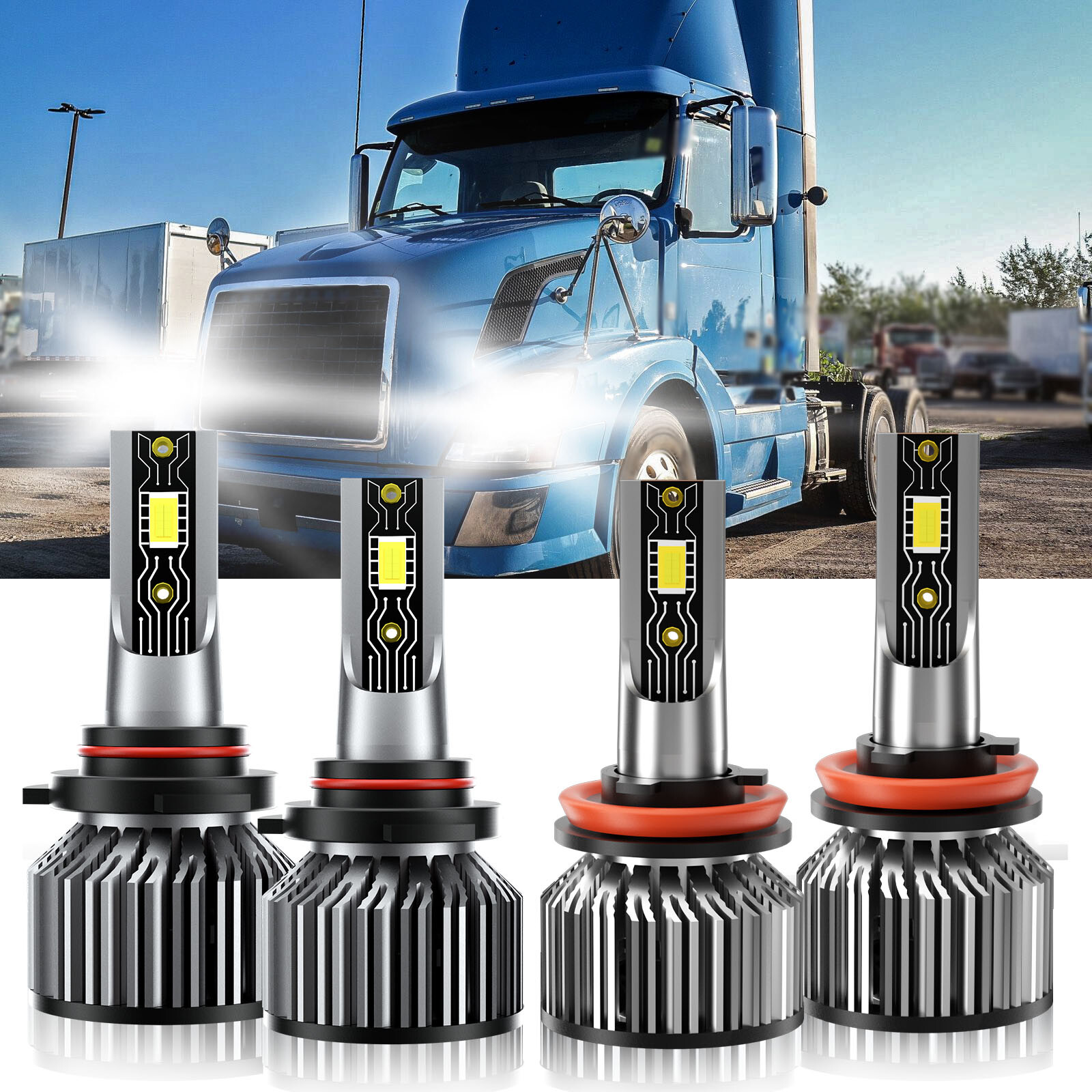 Volvo VNL 2005-2015 LED 9005 H11 High Low Beam Bulbs Kit 6500K
