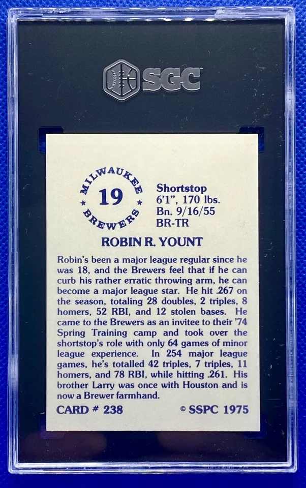 1975 SSPC Robin Yount (RC) NO19 SGC 9.5 GC462 - Изображение 2 из 2