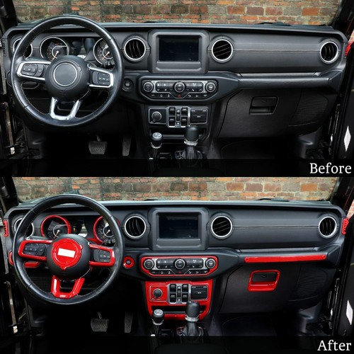 Red Interior Set Center Console Decor Cover Trim Kit For Jeep Wrangler JL JT 18+ - Picture 2 of 11
