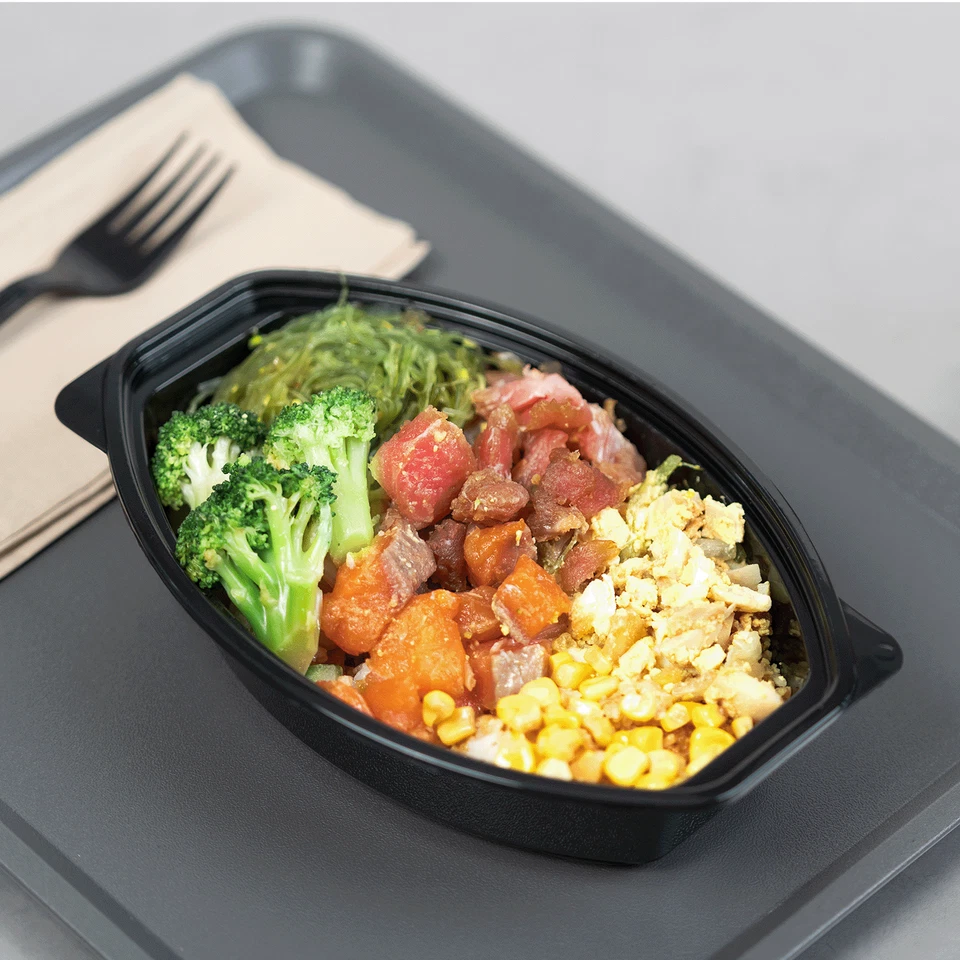 Karat 24oz PP Microwaveable Oval Food Container with Clear Lid, Black - 150 sets - Image 3 of 4