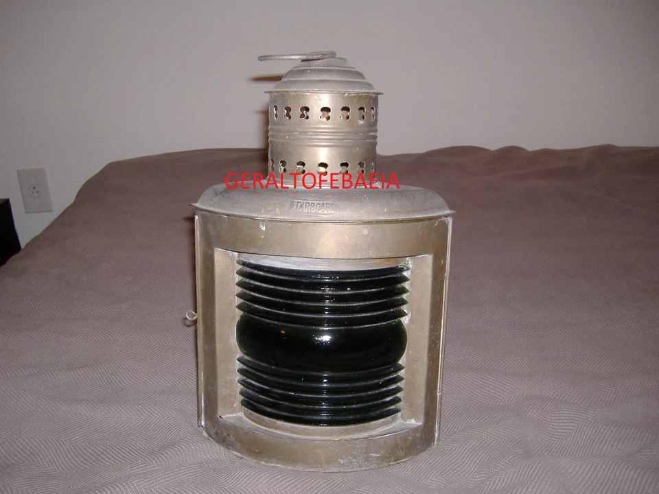 ANTIQUE OIL LAMP, STARBOARD MARITIME LANTERN, BRASS - Image 4 of 4