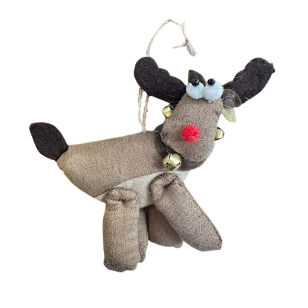 Heaven Sends Fabric Reindeer with Bells Novelty Christmas Tree Decoration