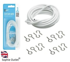 3M Curtain Wire with 16 Hooks & Eyelets for Net Curtains - White