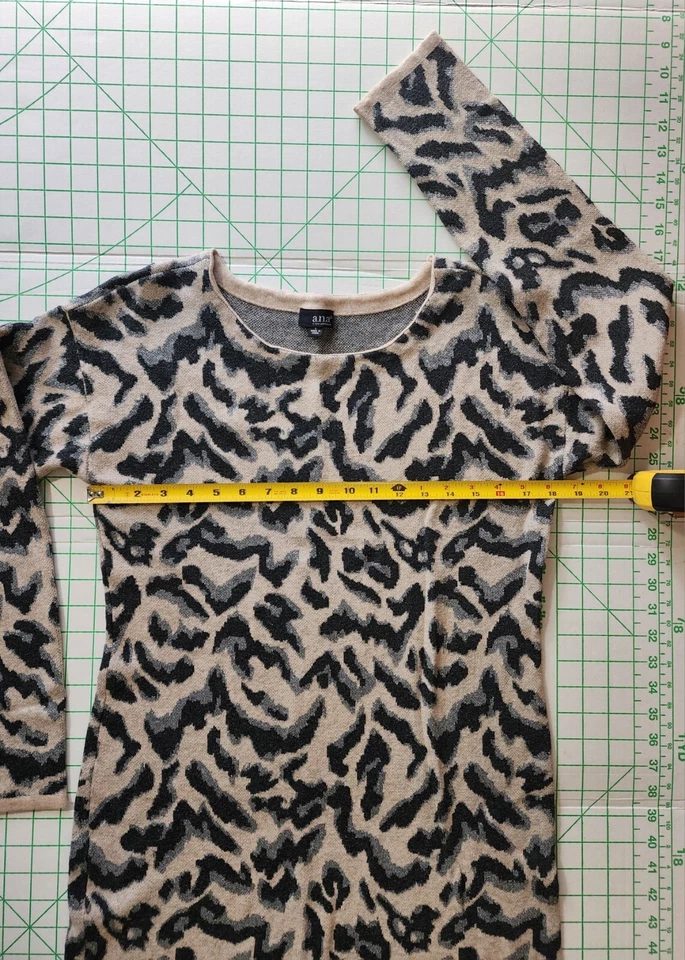 ANA (a.n.a.) Vestido Suéter Tejido Leopardo Animal Mangas Largas Beige Funda Grande Foto 3 de 4