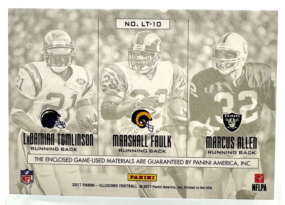 2017 Illusions Triple: LaDainian Tomlinson, Marshall Faulk, Marcus Allen /15, NM - Image 4 of 4