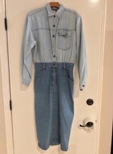 VINTAGE 90’s Blue Denim Two Tone Jean Dress Tickets California Made In USA 9/10
