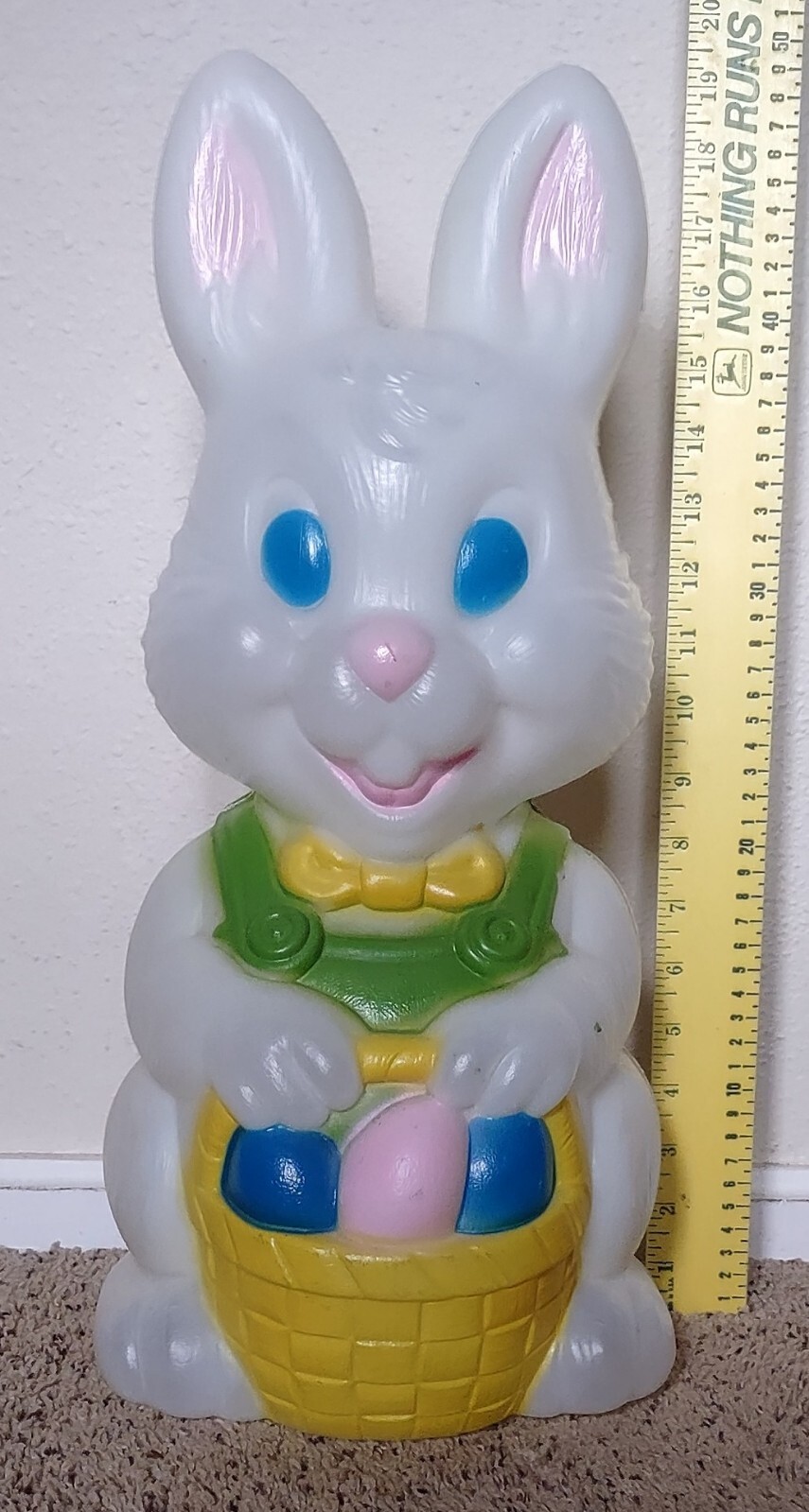 Easter Bunny Blowmold Green Overalls and Pink Ears eBay