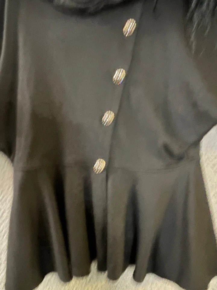 复古 Pat & Janet Top 女式 L 黑色套衫 RS 鸵鸟羽毛闪亮 — 第 2/4 张图片