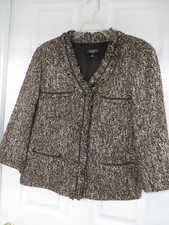 TALBOTS Tweed Snap Fringe detail Pockets Brown Blazer 16