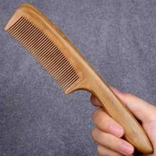 Natural Green Sandalwood Comb Meridian Scalp Massage Wood Comb with Long Handle