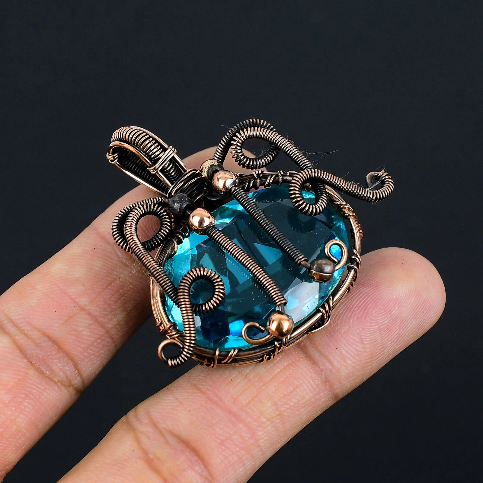 VETEMENTS Pietra preziosa topazio blu fatta a mano gioielli filo avvolgente rame bohémien regalo