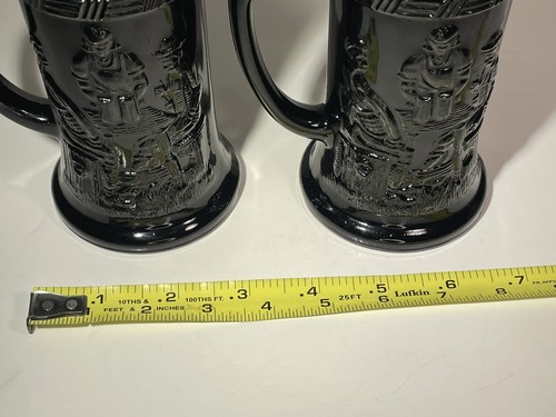 VTG Indiana Black Glass Tiara Tavern Pub German Set Of 2 Beer Stein Mug Tankard - Picture 16 of 20
