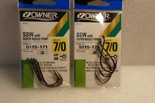 Lot of 2 Packs - Owner 5115-171 # 7/0 Needle Point SSW Hooks 3Ct Fishing Hooks