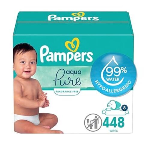 Pampers Aqua Pure Sensitive Baby Wipes, 99% Water, Hypoaller