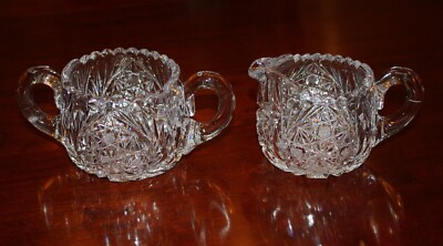 Cut Crystal Handled Sugar and Creamer Set Scalloped Rims Bleikristall Germany