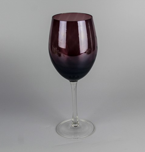 9 1/2" Amethyst Purple Swirl Hand Blown Clear Stem Wine Glass ☆ 12 Available