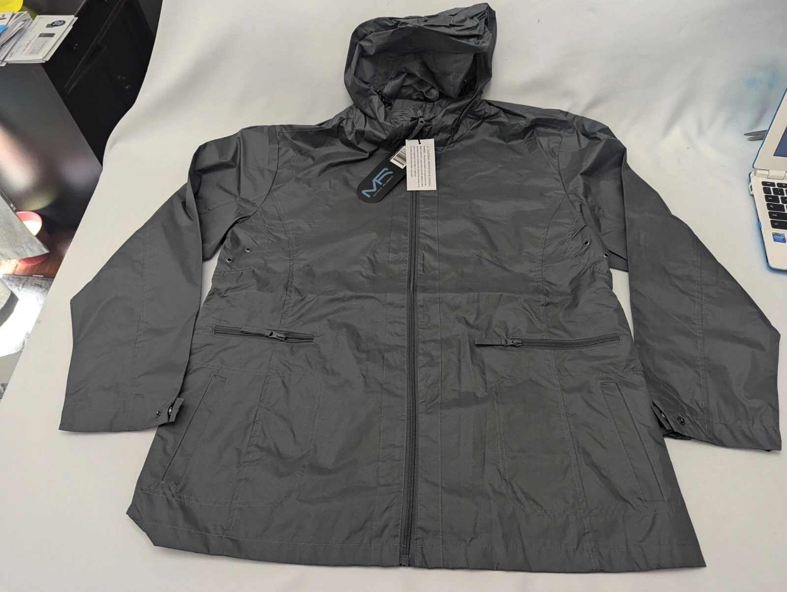 Mack Russo Men’s 2XL Windbreaker Jacket Gray Water Resistant Hooded BNWT