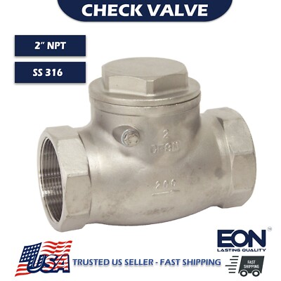 2'' Swing Check Valve Threaded NPT 200 WOG Stainless Steel 316 Swing Type