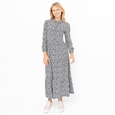 Seasalt Damen Kleid dunkelblau Midi Baumwolljersey Langarm Kragen Knopf