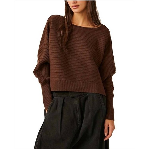 Free People Sweater S Sublime Pullover in Chocolate Lava Ribbed Boho Whimsigoth  - Picture 2 of 14