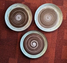 3 Santa Anita Swirl Vreni Signed,  1951 Brown Green, 10.5" Dinner Plates