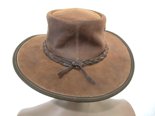 Barmah Brown Leather Outback Crocodile 3 Teeth Hat Men Sz L - Picture 4 of 9